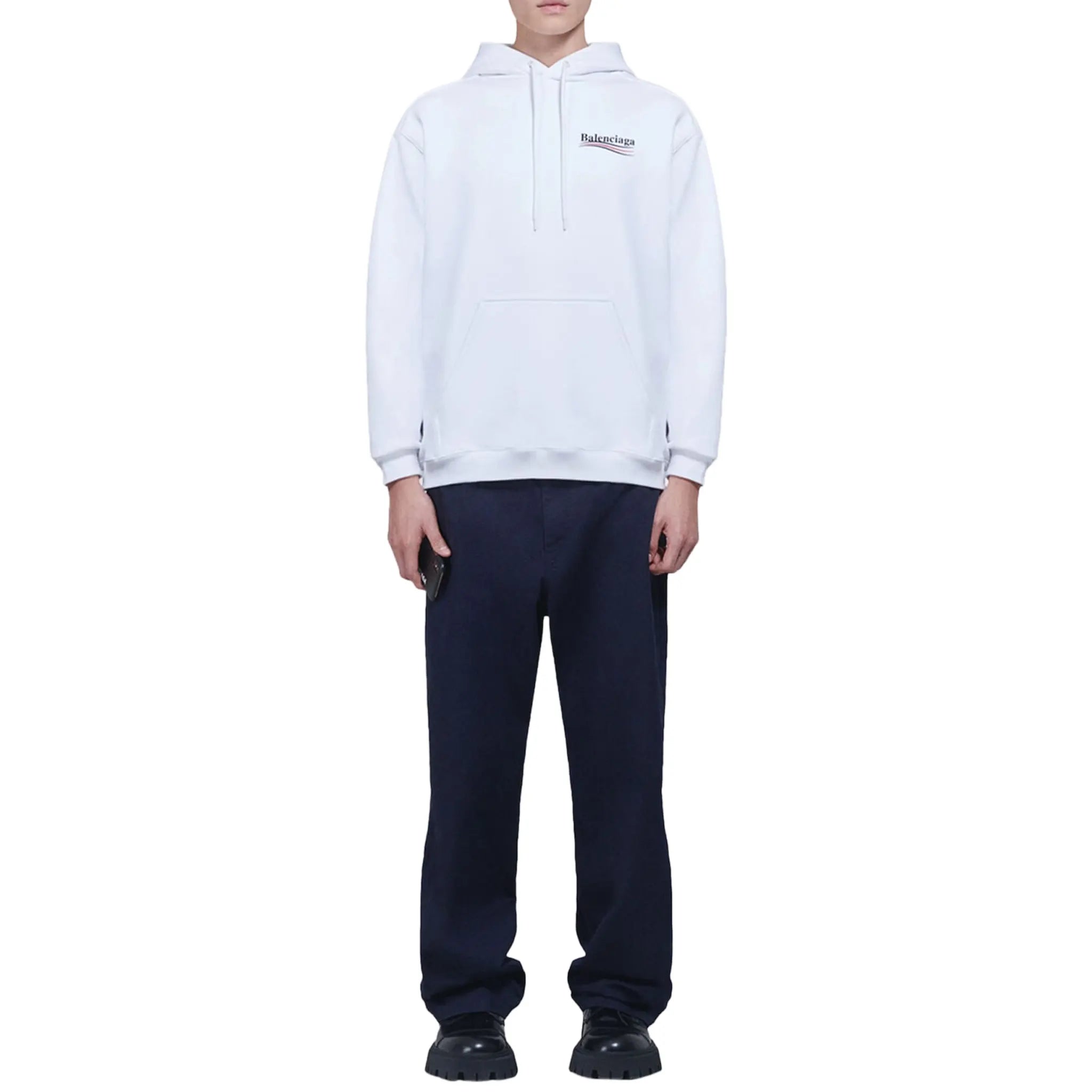 Model View of Preloved - Balenciaga Political Campaign Logo White Hoodie